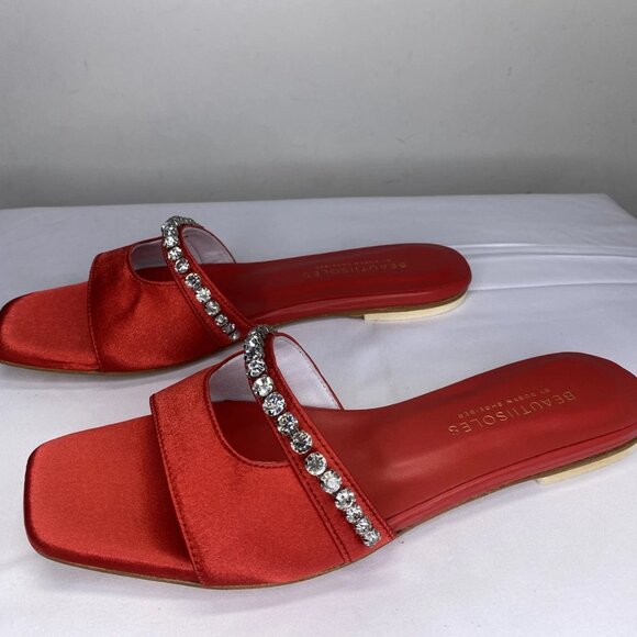 BEAUTISOLES By Robyn Shriber Womens Sandals Red Size 10M Gemma Slide Satin Flat - Picture 3 of 10